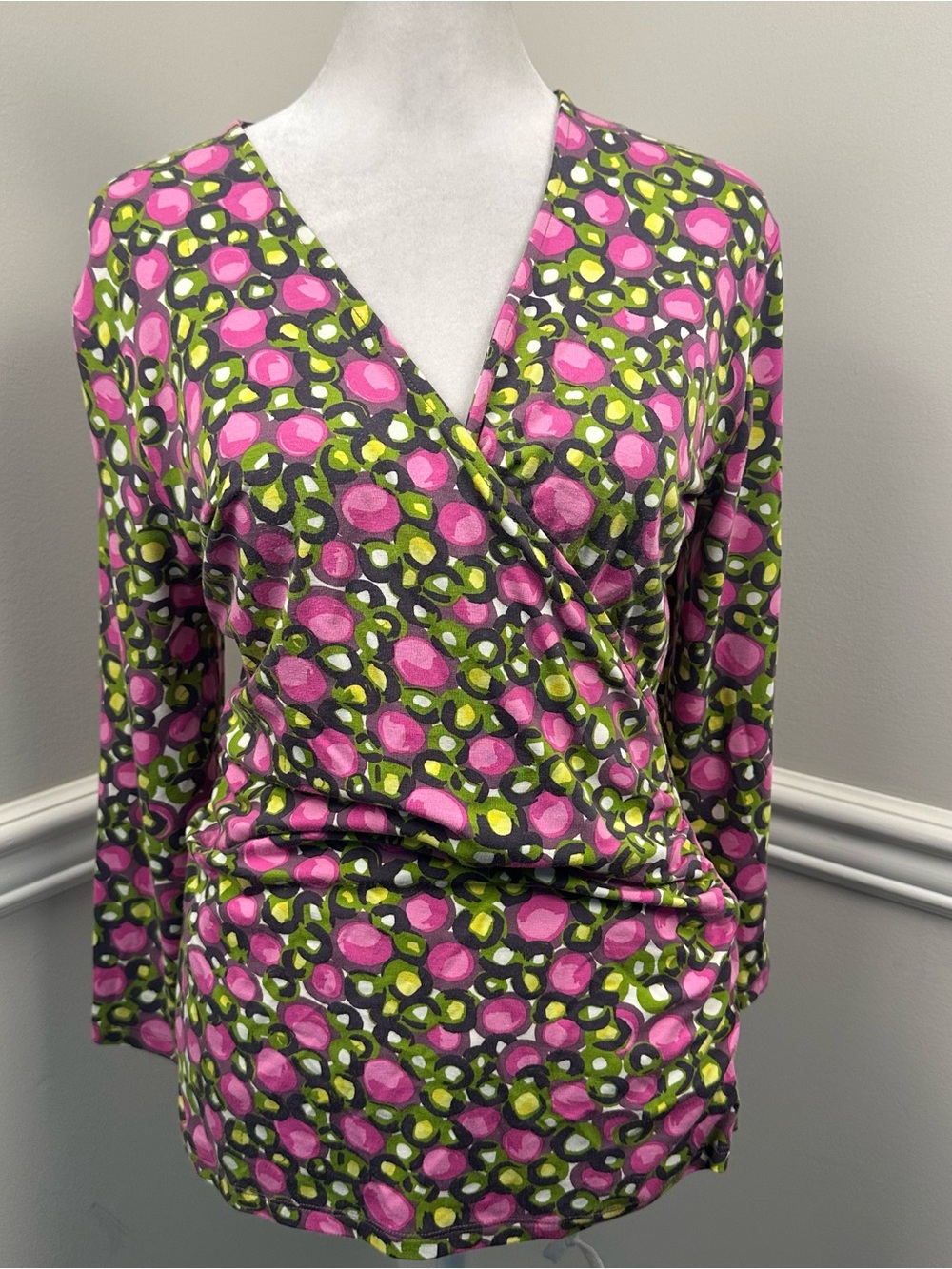 Boden Pink & Green Printed Wrap-Style Long Sleeve Top 10